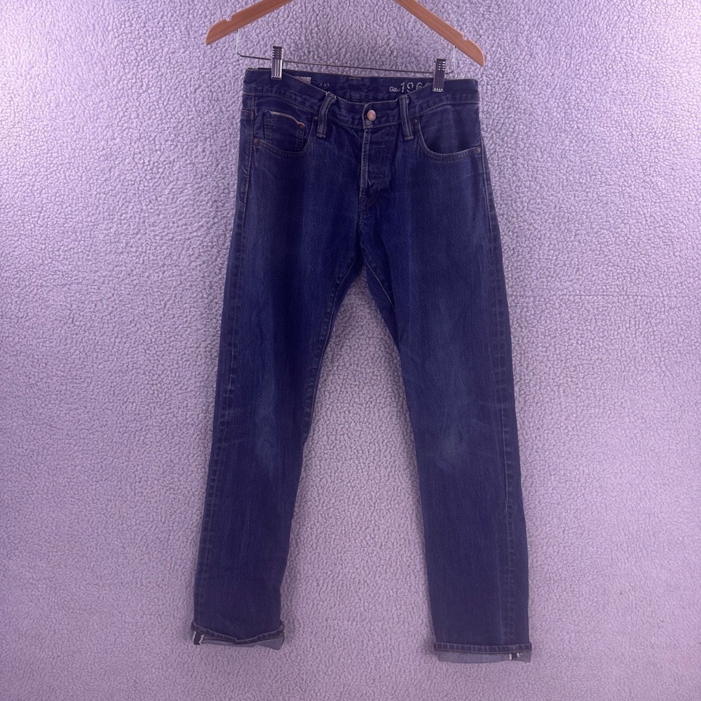 Gap 1969 Skinny Jeans Mens 30x34 Dark Wash Rigid Selvedge Denim Button Fly 9866